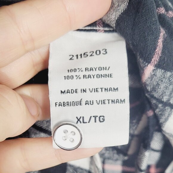 JACHS Girlfriend Women's Black White Plaid Cap Sleeve Button-Down Shirt Size XL - Picture 9 of 12